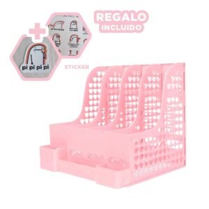 Soporte Archivo Funcional 31x30.5x34cm para Organizar Libros Rosado Y+Regalo Sticker