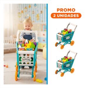 Pack2 Carrito de Compras Infantil con Accesorios para Juego en Casa