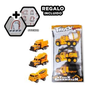 Set de 3 Carritos amarillo de Construccion para Ninos con Juego Imaginativo Y+Regalo Sticker