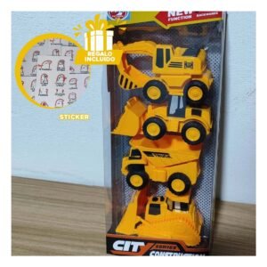 Set de Juguetes de Construccion con 4 Carritos Color Amarillo Y+Regalo Sticker