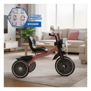 Triciclo de Paseo Rosado 70x50cm con Faro frontal para Uso Exterior Y+Regalo Sticker