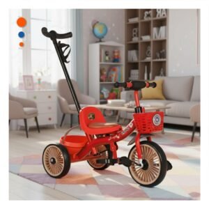 Triciclo Infantil con Mango de Empuje y Canasta Frontal en Color Rojo 70x50 cm