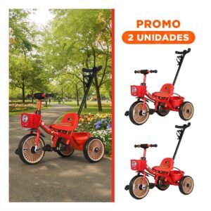 Pack2 Bicicleta Infantil de Empuje con Canasta Frontal Roja y Mango para Control Adulto