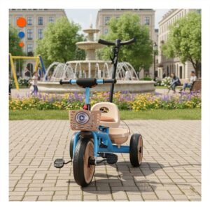 Triciclo Infantil con Mango de Empuje y Canasta Frontal en Color Azul 70x50 cm