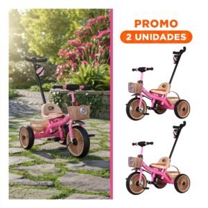 Pack2 Bicicleta Infantil de Empuje con Canasta Frontal Azul y Mango para Control Adulto