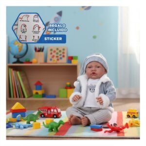 Muñeca pensada para Desarrollo Emocional y Juego Diario con 42cm en Celeste Y+Regalo Sticker