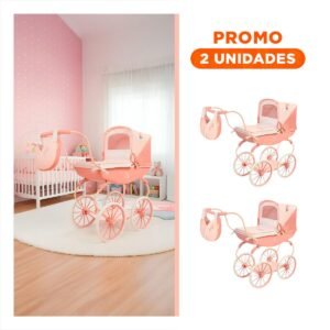 Pack2 Transporte de Muneca Reborn Vintage Tulipe Rosado 38x65x84cm Estilo Antiguo