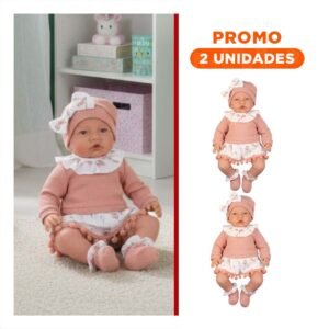 Pack2 Bebe Amiga Kiki Baby 42cm con Polo Short y Gorro Rosado Infantil