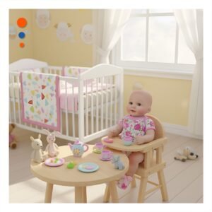 Figura Bebe Realista con Vestido Rosado Vuelos y Vincha Puntitos Textil Suave