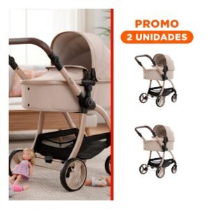 Pack2 Transportador de Muneca Capazo Beige 79x48x84cm Estilo Infantil para Juego
