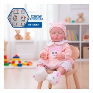 Bebe Realista Tipo Recien Nacido con Disfraz Conejo Rosado 50cm Y+Regalo Sticker