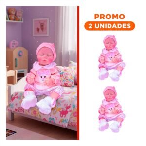 Pack2 Modelo Infantil Realista con Ropita de Conejo para Juego en Casa Rosado 50cm