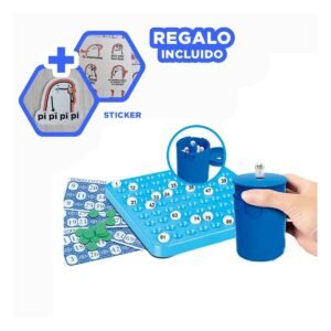 Loteria Automatica Azul con Bolillero Giratorio y Numeros para Entretenimiento Y+Regalo Sticker