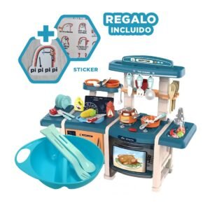 Centro de Cocina para Infantes con Accesorios y Piezas para Juego Interactivo Y+Regalo Sticker