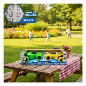Set 2 Carros Acrobaticos en Caja Verde y Amarillo para Ninos Uso Diario Y+Regalo Sticker