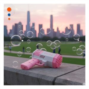 Lanzador Infantil de Burbujas con Diseno de Cohete Rosado y Blanco para Ninos