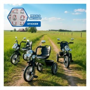 Triciclo de Paseo Verde 70x50cm con Faro frontal para Uso Exterior Y+Regalo Sticker