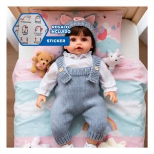 Juguete Yessy 55cm Celeste con Overol tejido y gorro orejitas para nina Y+Regalo Sticker
