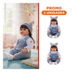 Pack2 Figura Yessy 55cm con Overol tejido y gorro orejitas color Celeste delicada