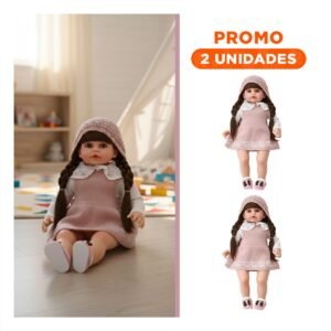 Pack2 Modelo Yessy con Vestido Tejido Rosado y Gorro para Juegos de Imaginacion Infantil