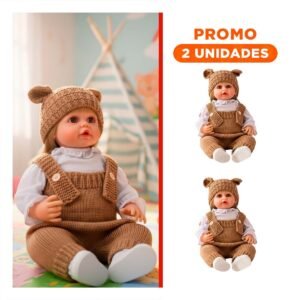Pack2 Linea Bebe Yessy 55cm con Overol y Gorro Orejitas Tejido Marron para Juego Infantil
