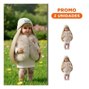 Pack2 Figura Yessy con Chaleco de Peluche Vestidos Pantis y Gorro Blanco 55cm