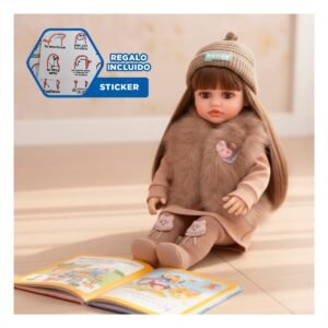 Figura Yessy estilo nina clasica con conjunto infantil completo marron 55cm Y+Regalo Sticker