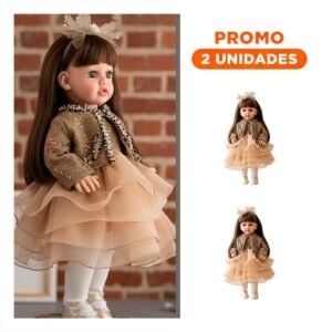 Pack2 Modelo Yessy 55cm con Vestido Capas Tull Marron y Chompa con Vincha Infantil