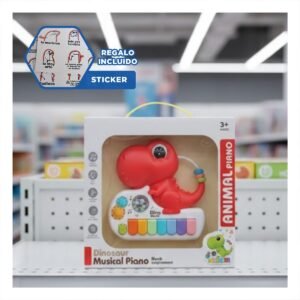 Piano Infantil Dinosaurio Rosado 17.5 cm con Sonido y Luces para Ninos Y+Regalo Sticker