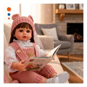 Bebe Yessy con Overol Tejido y Gorro Orejitas Rosado de 55cm Sensacion Suave