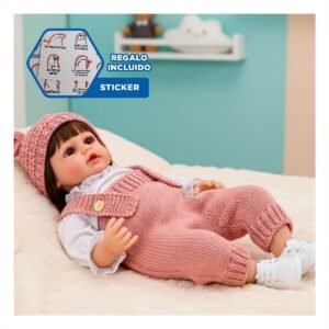 Bebe Yessy con Atuendo Tejido y Gorro Orejitas Rosado de 55cm para Juego Y+Regalo Sticker