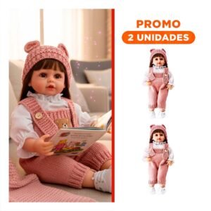 Pack2 Nena Yessy con Overol Tejido y Gorro Orejitas Rosado de 55cm Forma Suave