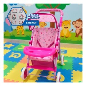 Coche para Muñeca con Detalles Caramelos y Acabado Resistente Rosado 68cm Y+Regalo Sticker