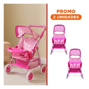Pack2 Paseador para Muñeca con Diseño Caramelos y Estilo Dulce para Niñas Rosado 68cm