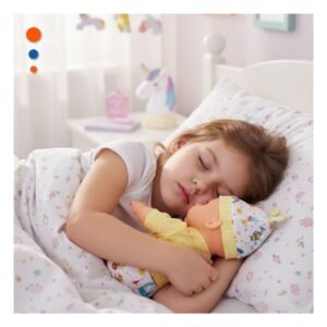 Muneca Bebe con Biberon y Sonaja Amarillo y Rosado Tamano 30 cm