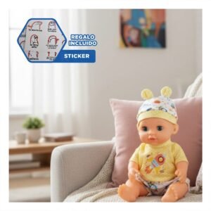 Muneca Bebe con Biberon y Sonaja para Ninas Colores Amarillo Rosado Y+Regalo Sticker