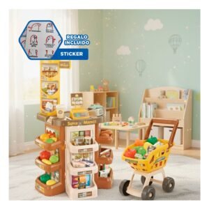 Centro Supermercado con Carrito y Accesorios para Juego de Compras en el Hogar Y+Regalo Sticker