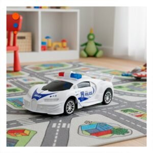 Auto a control remoto policia blanco y azul para juegos en casa y diversion