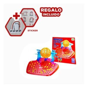 Bingo Tradicional Familiar 90 Numeros con 48 Cartas para Hogar Rojo Y+Regalo Sticker