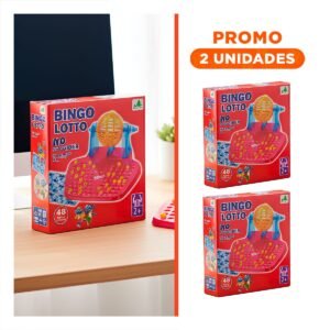 Pack2 Juego Familiar de Bingo 90 Numeros con 48 Cartas para Casa Color Rojo