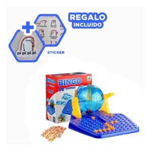 Bingo Familiar con 90 Numeros y 48 Cartas Color Celeste para Uso Familiar Y+Regalo Sticker