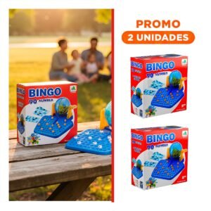 Pack2 Loteria Familiar con 90 Numeros y 48 Cartas Color Celeste en Caja Roja
