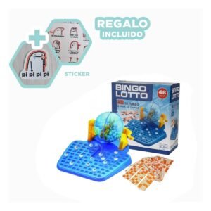 Bingo Familiar con 90 Numeros y 48 Cartas Color Celeste para Uso Familiar Y+Regalo Sticker