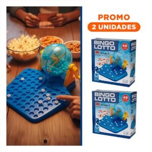 Pack2 Loteria Familiar con 90 Numeros y 48 Cartas Color Celeste en Caja Celeste