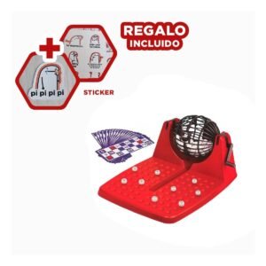 Bingo Machine Rojo para Actividades Recreativas en Casa con Amigos Y+Regalo Sticker