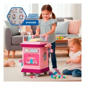 Set Carro de Limpieza Rosado con Accesorios Domesticos de Juego Y+Regalo Sticker