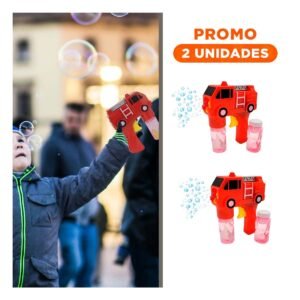 Pack2 Generador de Burbujas Carro Bombero Rojo para Juegos Infantiles al Aire Libre