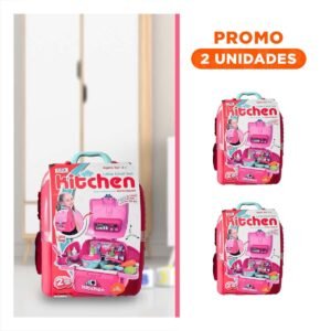 Pack2 Combo de Cocina Infantil con Accesorios en Maleta para Niños y Casa
