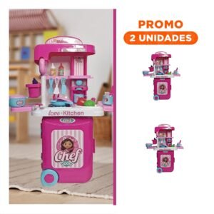 Pack2 Cocina Chef con Accesorios en Maleta para Juego Creativo y Diversion en Casa