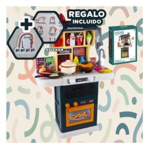Cocina de Juego 64 Pzs Verde con Accesorios y Agua Y+Regalo Sticker